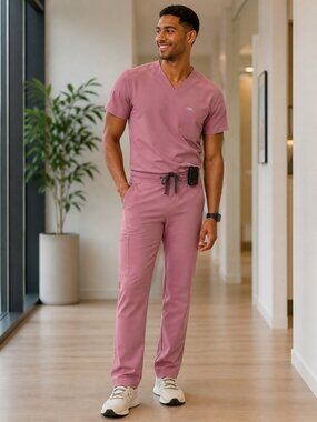 FIGS Axim Cargo Scrub Pants Men’s Small Mauve Jogger Stretch Medical